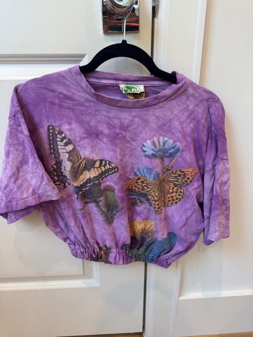 Y2K Vintage The Mountain Purple Tie-Dye Butterfly Cropped Sweatshirt 100% cotton